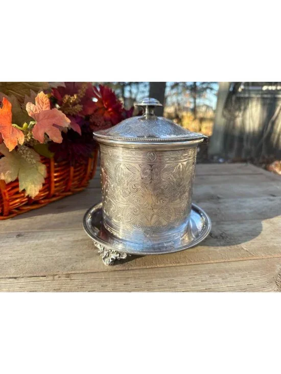 Antique English Silver Plate Biscuit Barrel by Birks Rideau Plate Footed, C.1900 - Picture 2 of 14